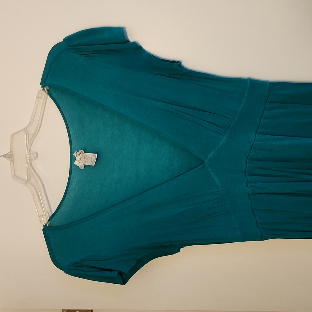 M, teal, forever 21, low cut vneck dress